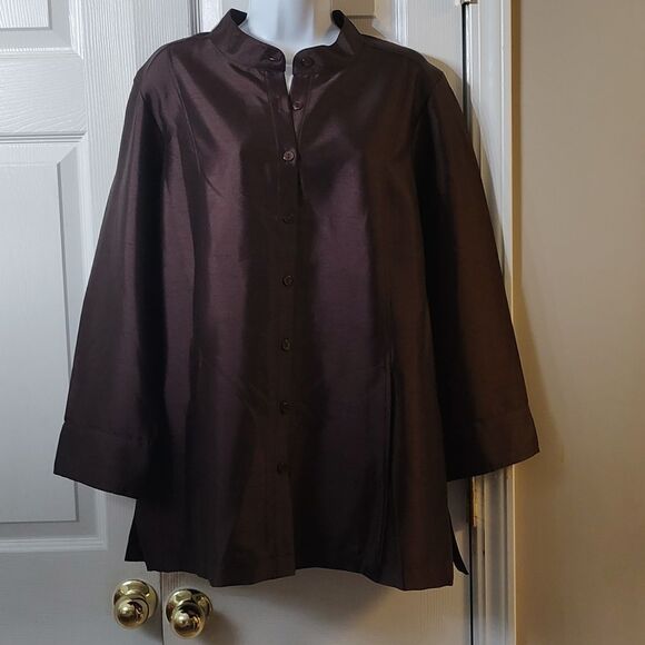 Linea by Louis Dell"Olio brown button down light weight jacket top Sz 12 - Picture 1 of 6
